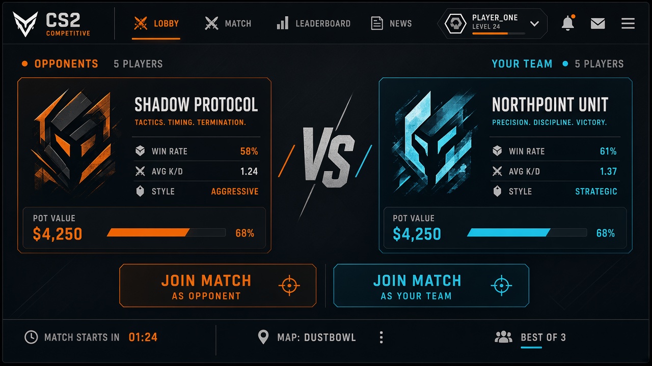 Coinflip match lobby with two opposing player sides