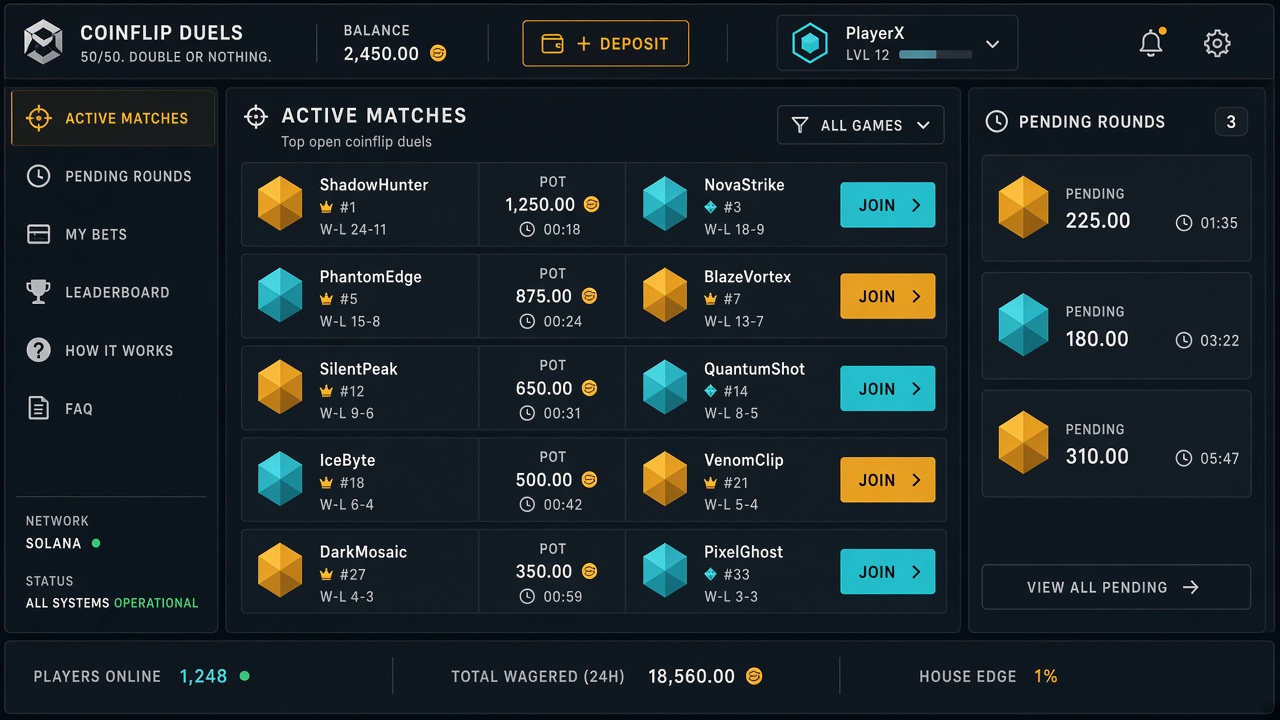 Pending coinflip duel lobby interface panel representing Duelbits